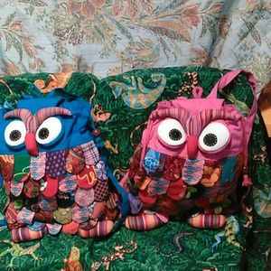 2 CUTE HAND-MADE OWL BACKPACKS